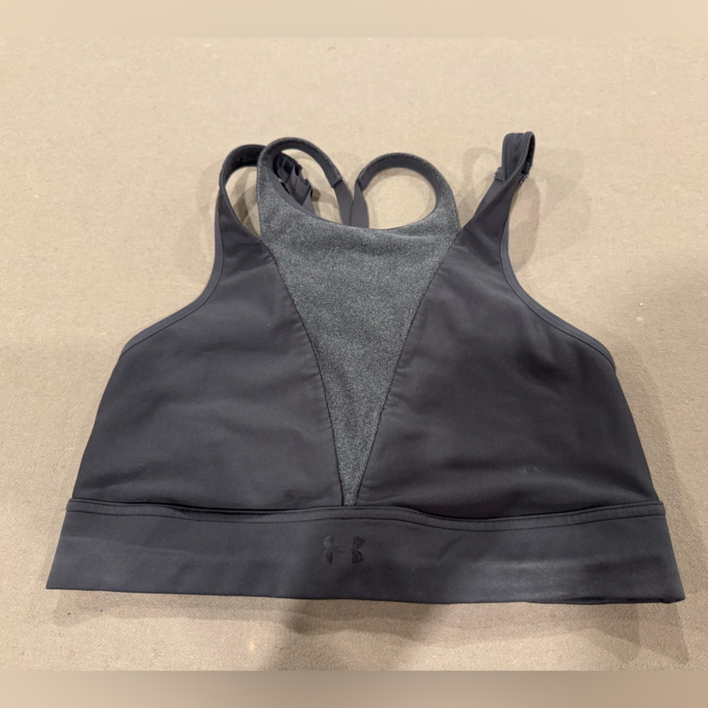3/$30 Under Armour Women's Vanish Mid High Neck Metallic Bra, Charcoal Size M